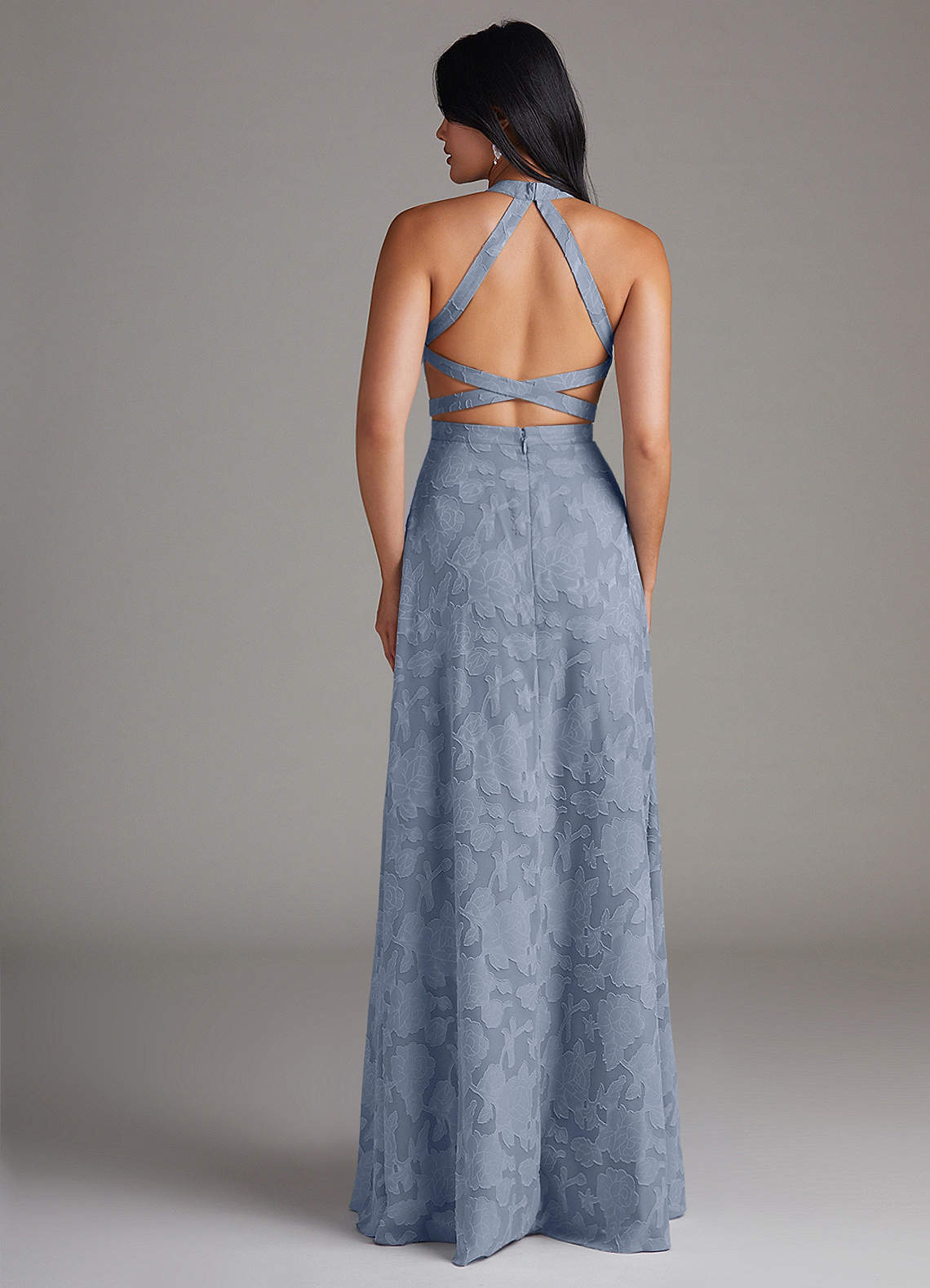 Azazie Clarice Jurken voor bruidsmeisjes Jurk van Bloemen Burn-out met A-Lijn Zijsplit Stoffig Blauw image1