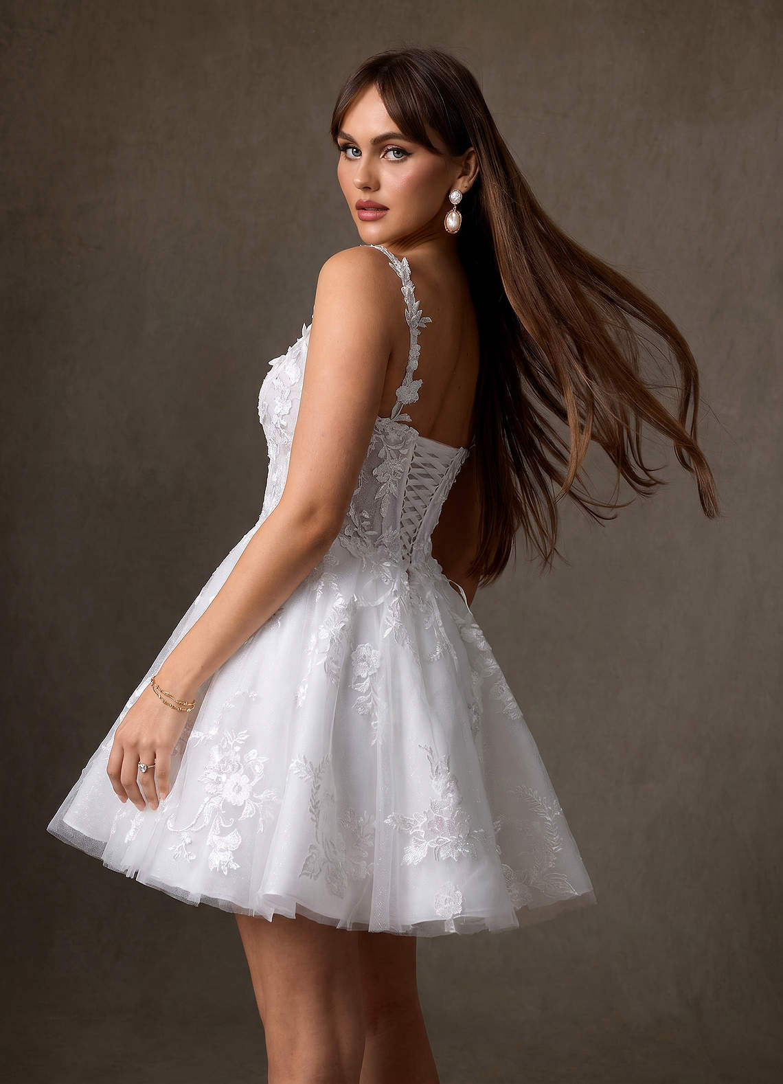 Azazie Darcy Wedding Dresses Diamond White A-Line Lace Dress image1