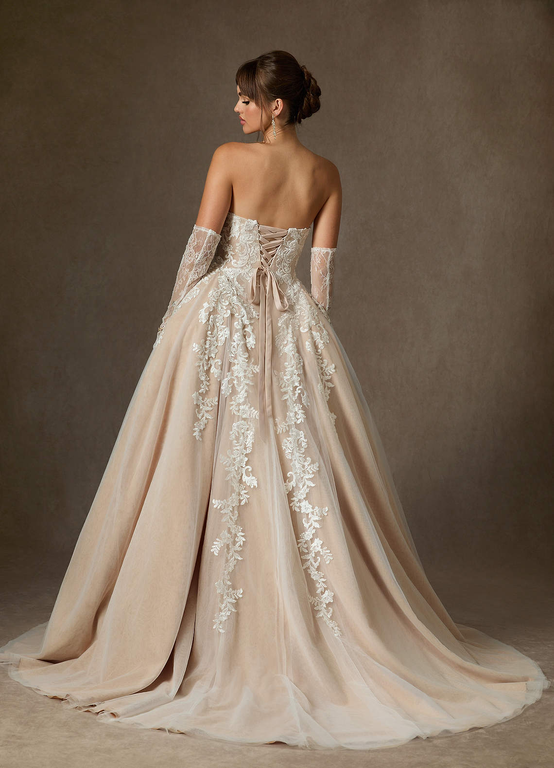 Azazie Sonnet At-home Try On Dresses Diamond White Champagne Ball-Gown Strapless Lace Dress image2