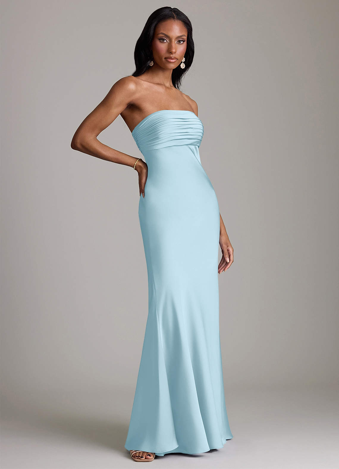 Azazie Saylor Brudtärnklänningar Klä av Sjöjungfru i Stretch Satin Axelbandslös Himmelsblå image3