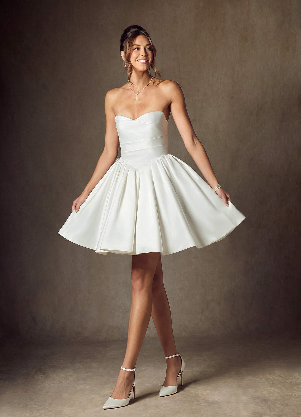 Azazie Daivey Vestidos de noiva Vestido Diamante Branco de Cetim fosco de Vestido de baile com Sem alças image3