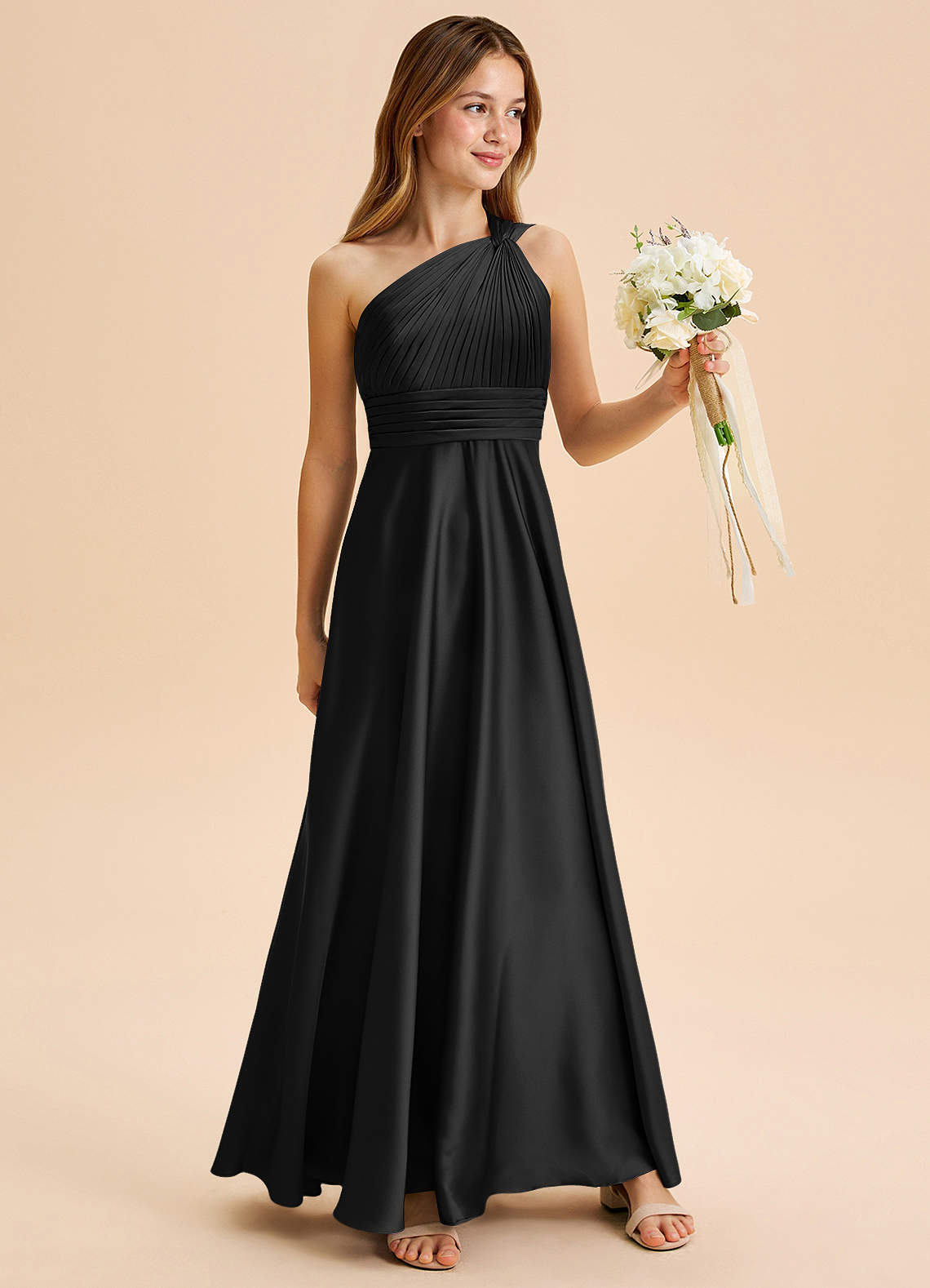 Azazie Charlize Junior Klä av A-Line i Stretch Satin Plisserad image2