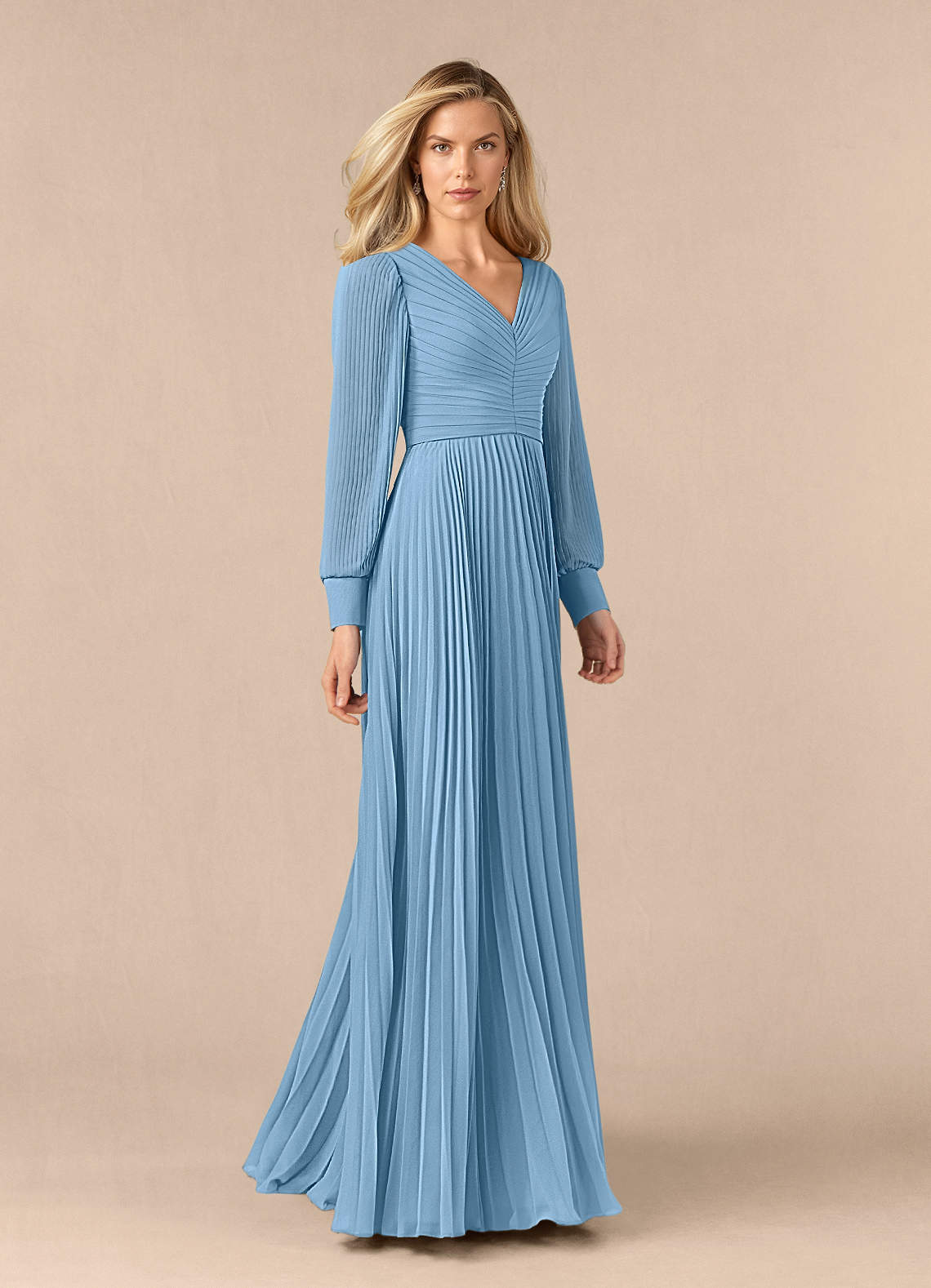 Azazie Zina Mother of the Bride Dresses Steel Blue A-Line Pleated Chiffon Dress image1