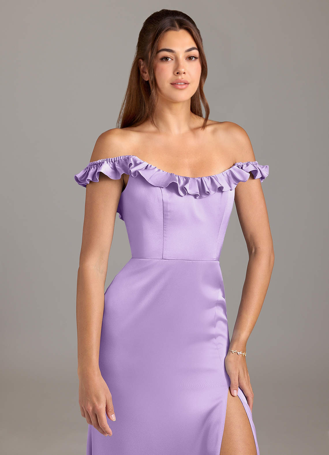 Azazie Callie Robes de demoiselle d'honneur Robe Trapèze Convertible en Satin extensible Rayé Lilas image7