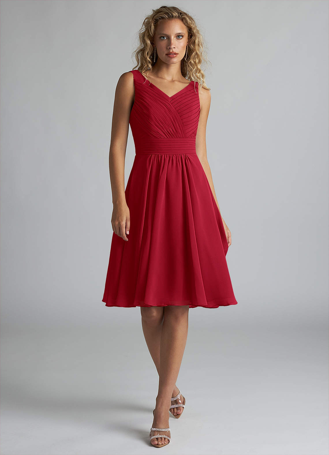 Azazie Grace Bridesmaid Dresses Scarlet A-Line Pleated Chiffon Dress image1