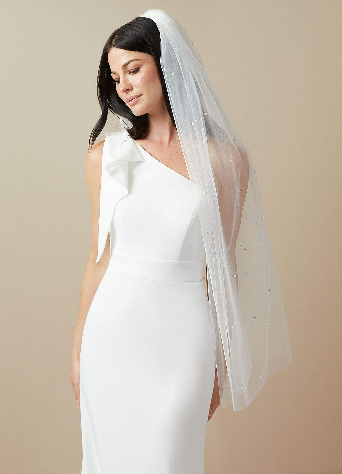 front Olive Pearl Hip Length Veil