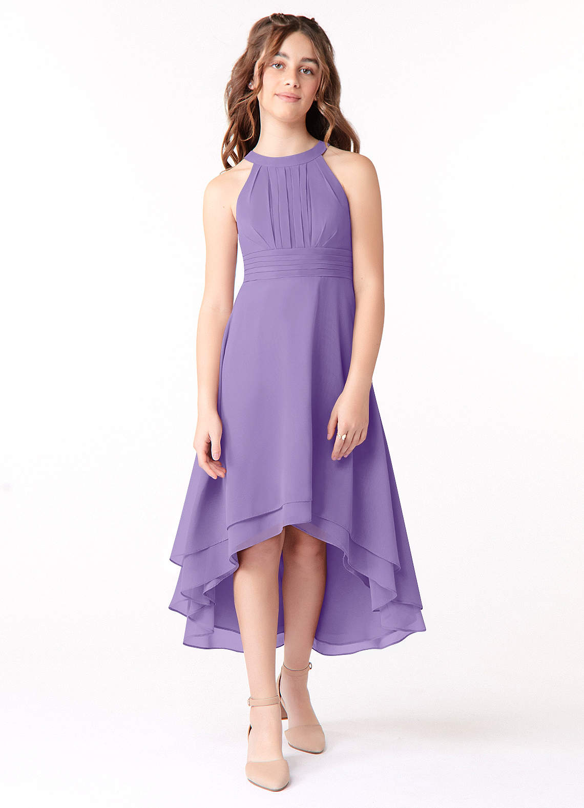 Azazie Linna Junior Tahiti A-Line Pleated Chiffon Dress image1