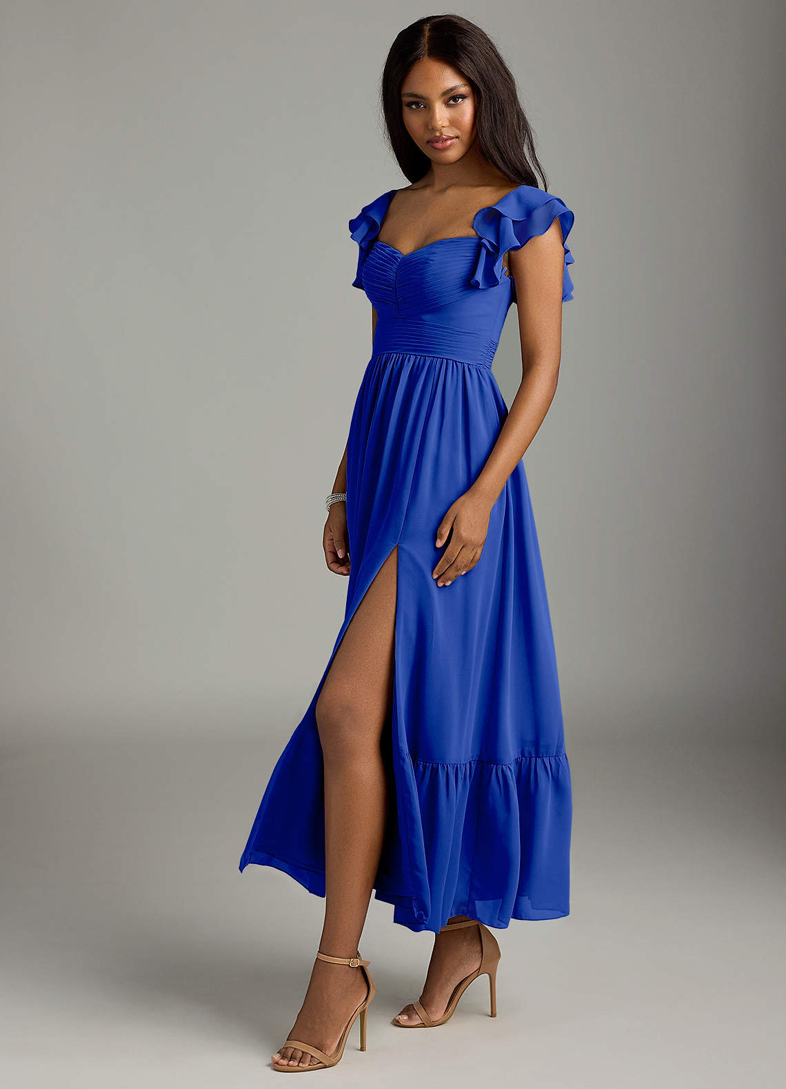 Azazie Anaya Vestidos de madrinha de casamento Vestido Royal Blue de Chiffon de Linha A com Decote Coração image3