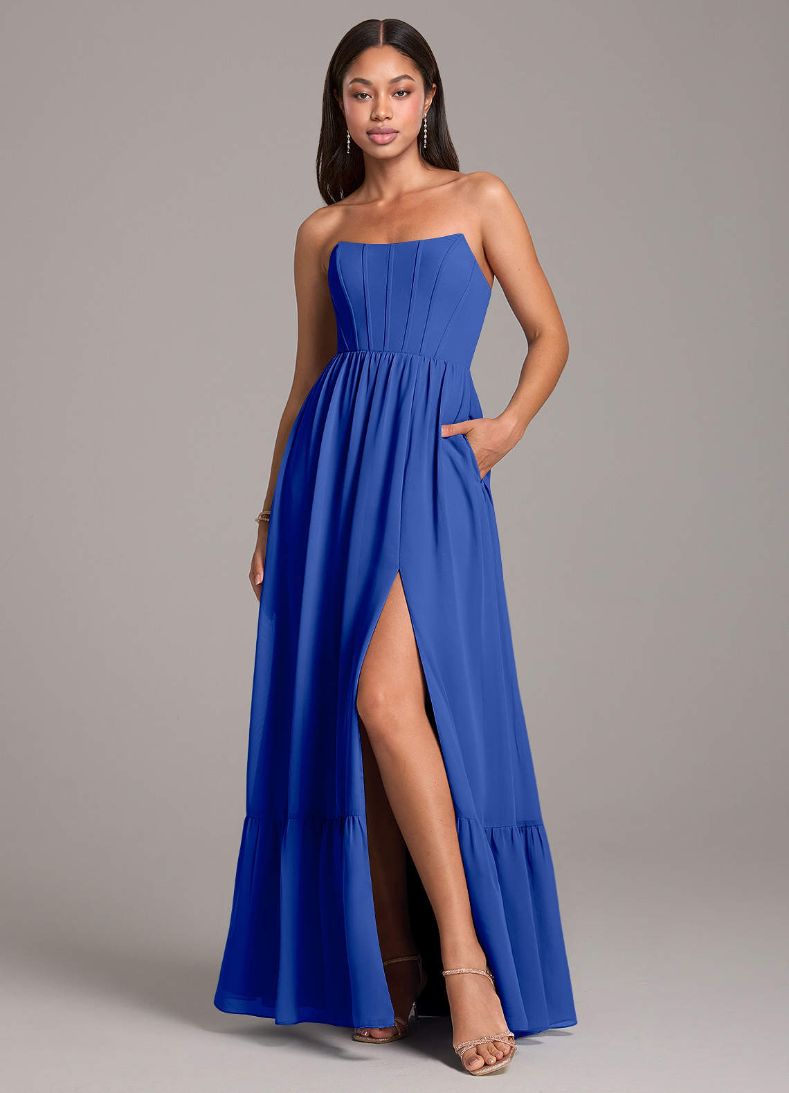 Azazie Kailee Bridesmaid Dresses Royal Blue A-Line with Pockets Chiffon Dress image1