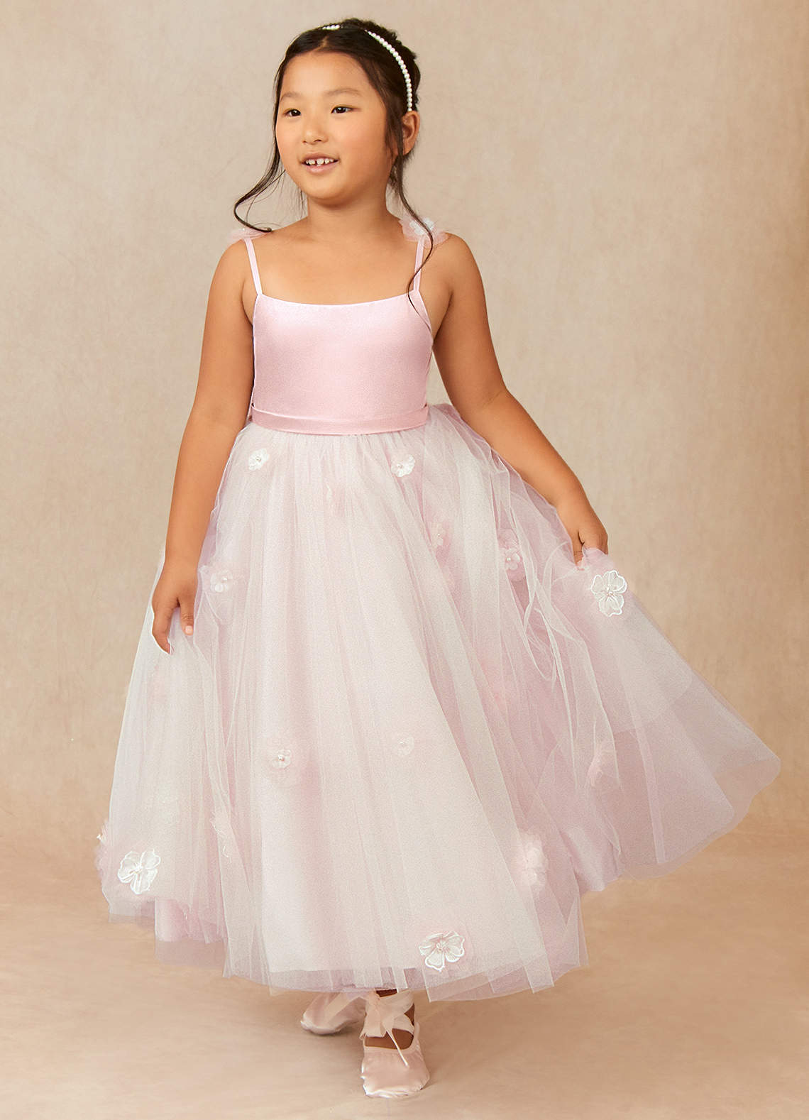 Azazie Doe Flower Girl Dresses Blushing Pink A-Line Lace Tulle Dress image1