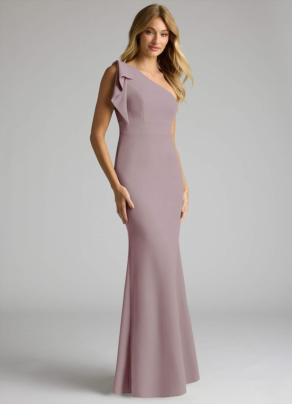 Azazie Rinna Bridesmaid Dresses Vintage Mauve Mermaid One Shoulder Stretch Crepe Dress image1