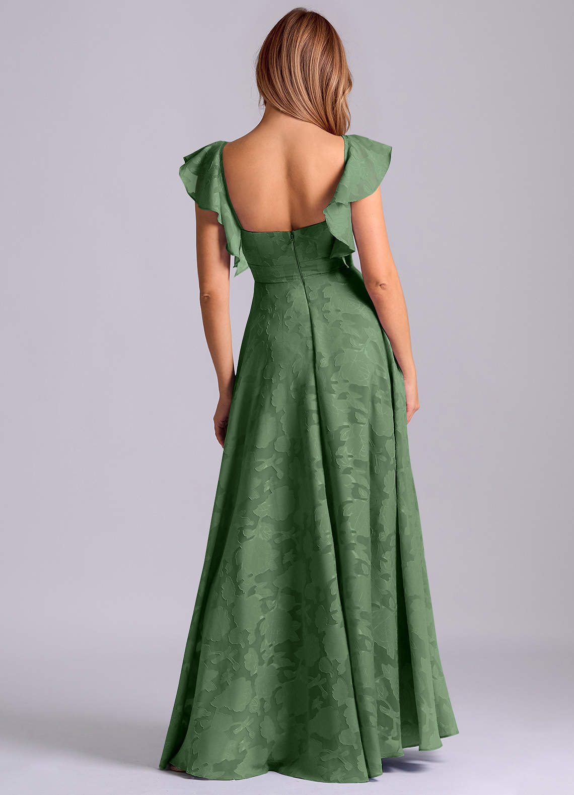 Azazie Leilani Bridesmaid Dresses Eucalyptus A-Line Sweetheart Neckline Floral Burnout Dress image1