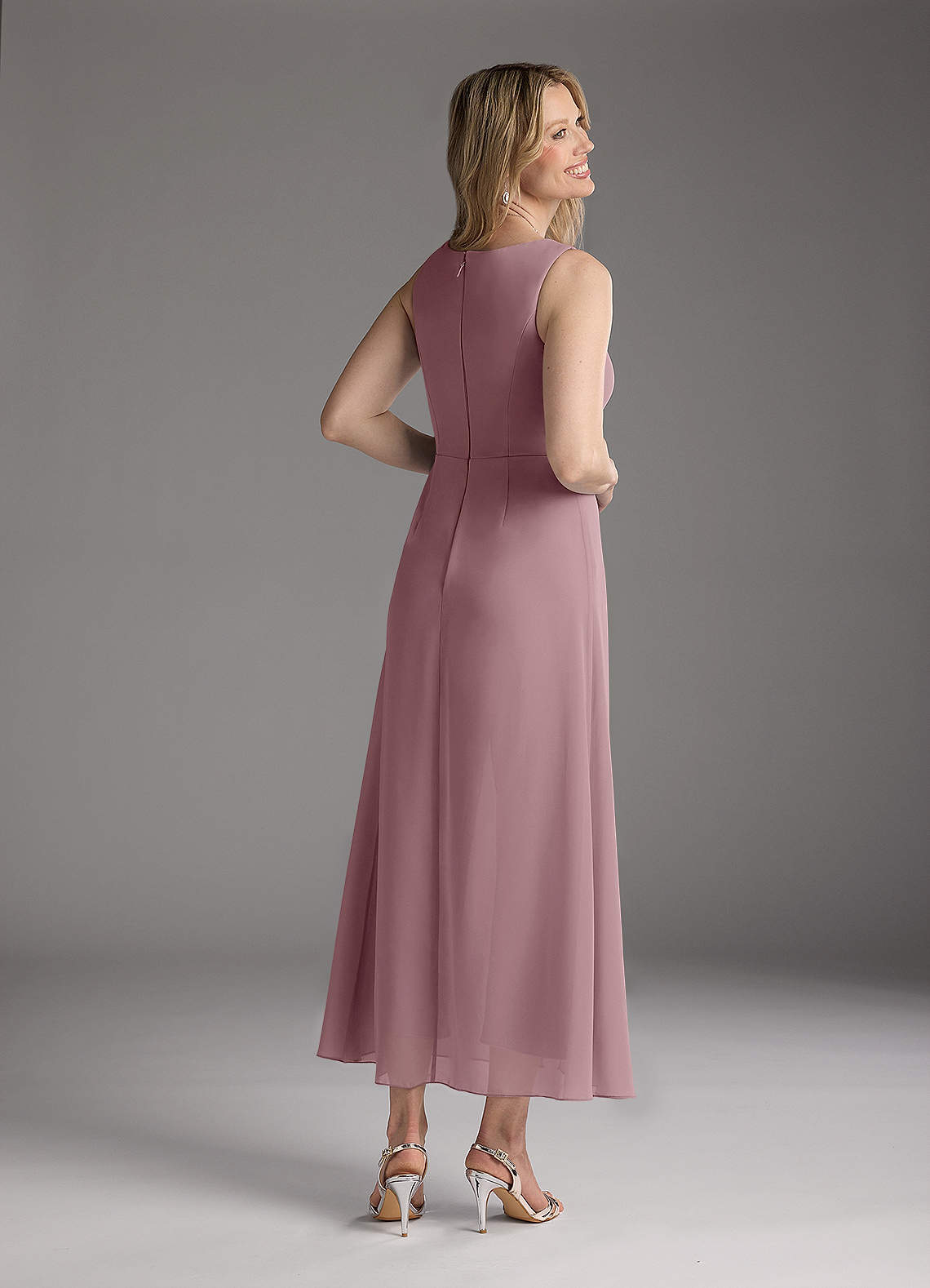 Azazie Anitta Mother of the Bride Dresses Dusty Rose Jumpsuit/Pantsuit Pleated Stretch Crepe Dress image4