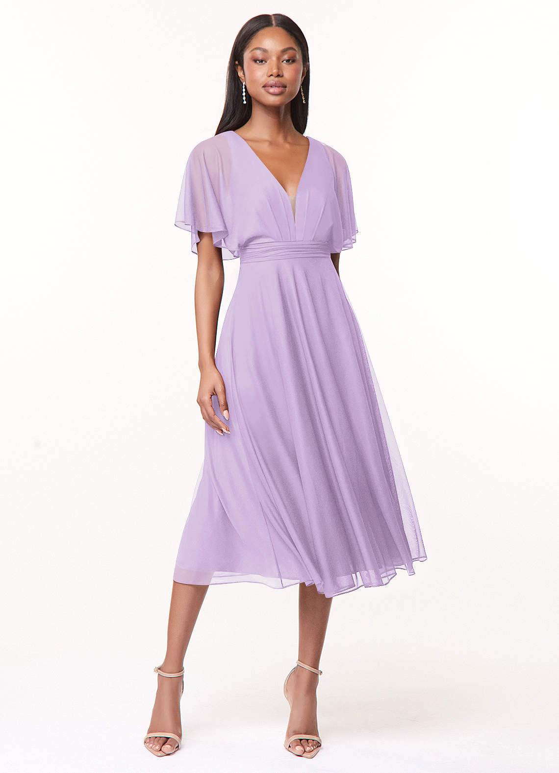 Azazie Tinsley Bridesmaid Dresses Lilac A-Line Pleated Mesh Dress image1