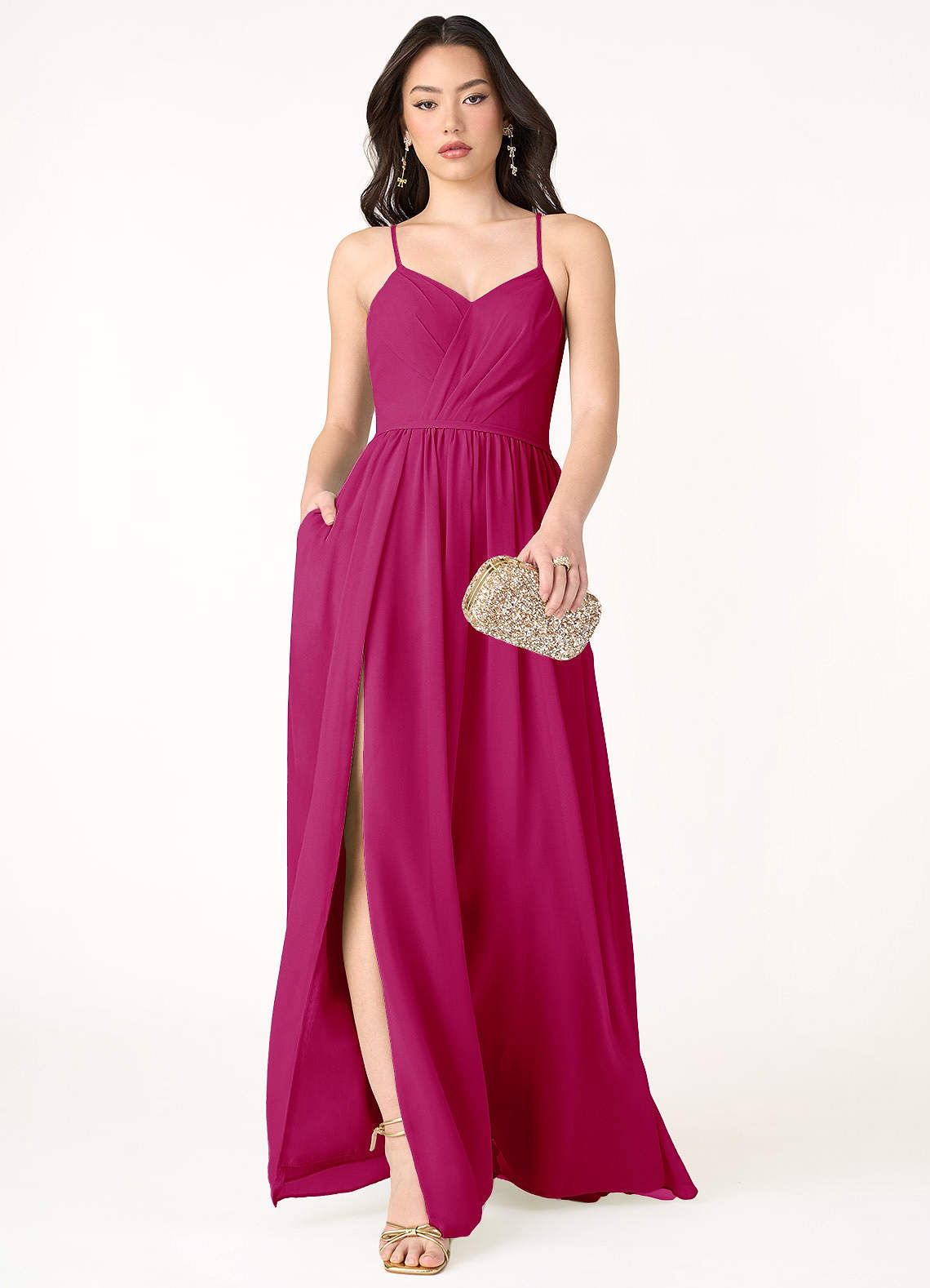 Tory Hot Pink Pleated Maxi Dress Azazie