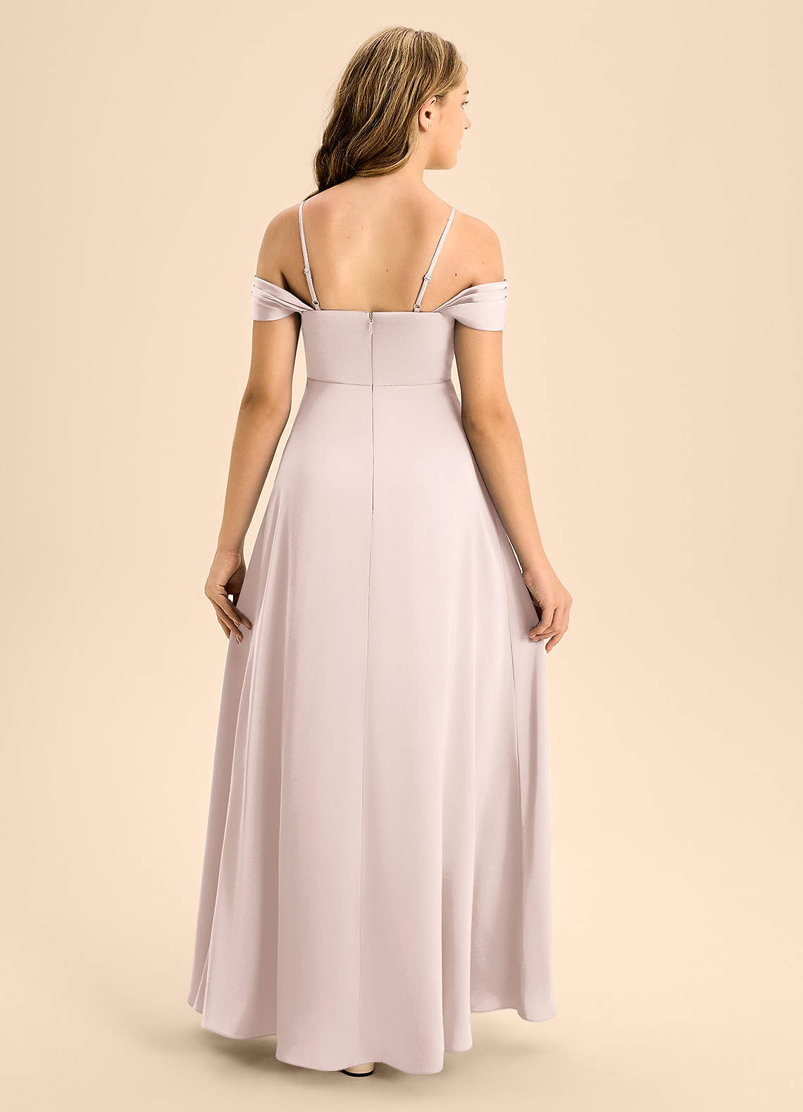 Azazie Anselie Junior Vestido de Rosa Rubor de Satén Elástico de Corte en A con Vestidos sin tirantes image1