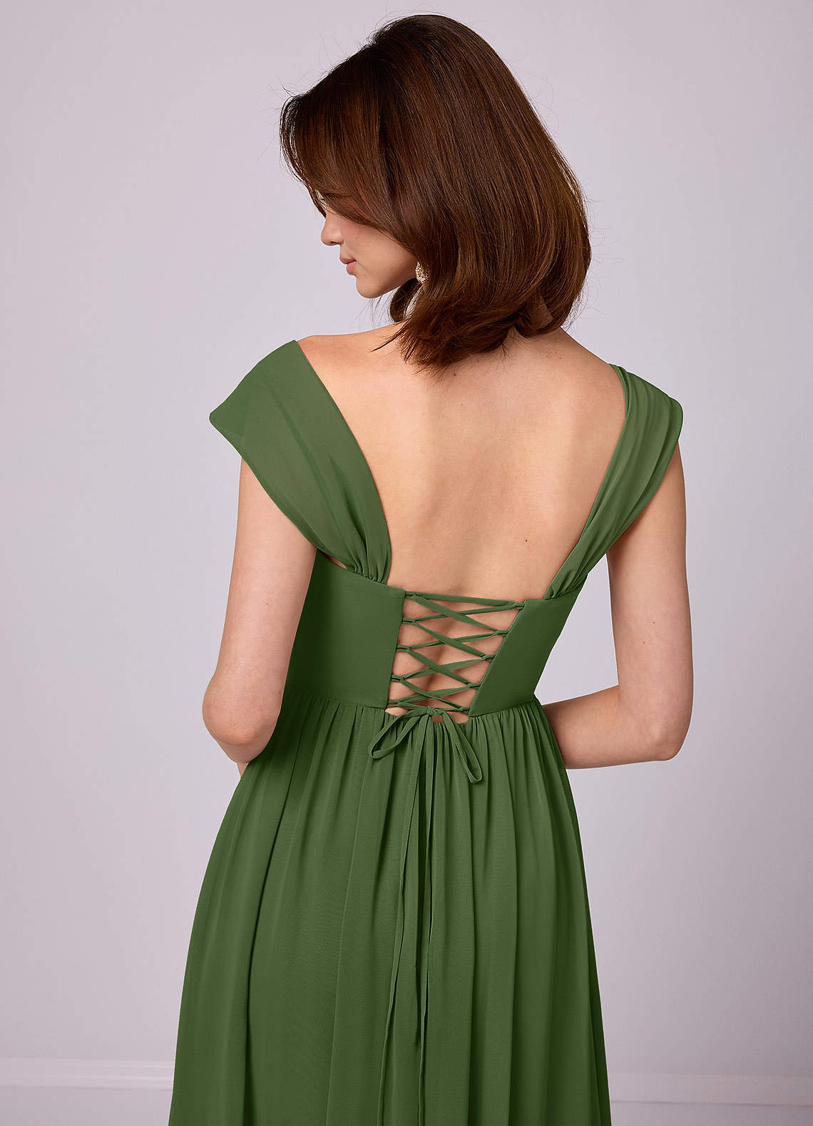 Barbie ♥ Azazie Bridesmaid Dresses Olive A-Line Corset Chiffon Dress image6