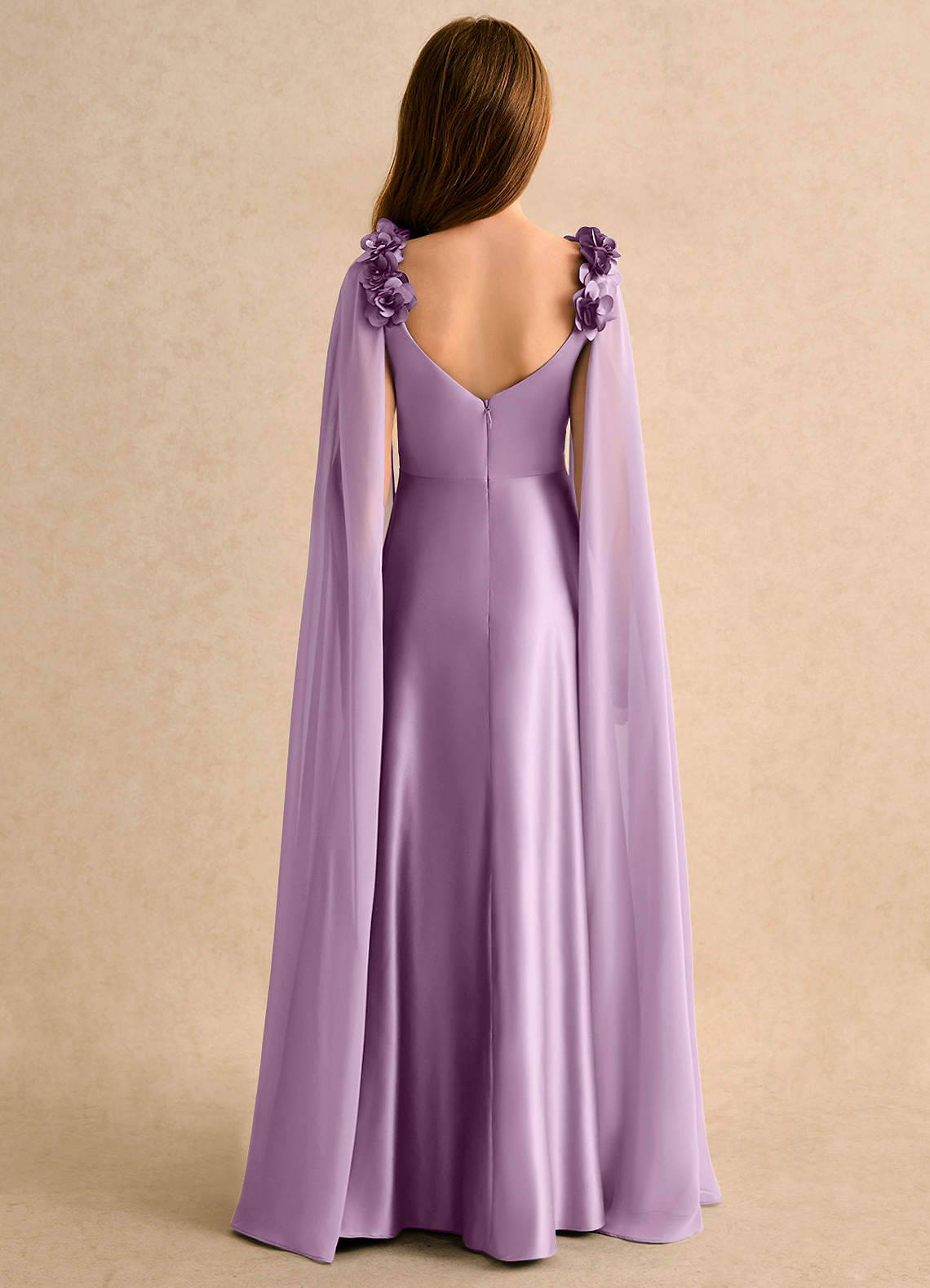 Azazie Rosita Girls Formal Robe Demoiselle D'honneur Fillette Robe Trapèze en Mat Satiné Plissée Glycine image1
