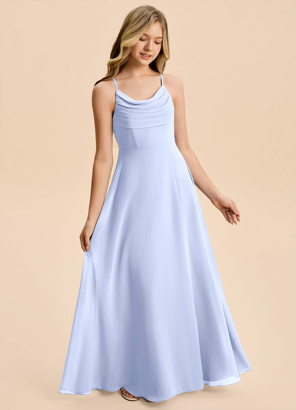 Azazie Gia Junior Ice A-Line Pleated Chiffon Dress image3