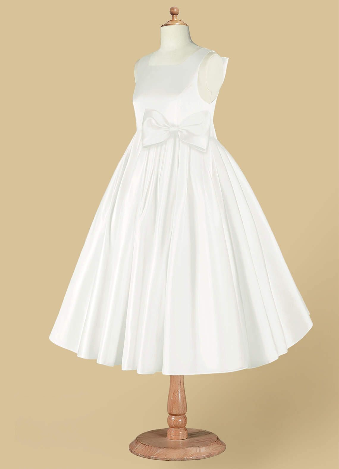 Azazie Bo Peep Flower Girl Dresses Ivory A-Line Bow Matte Satin Dress image8