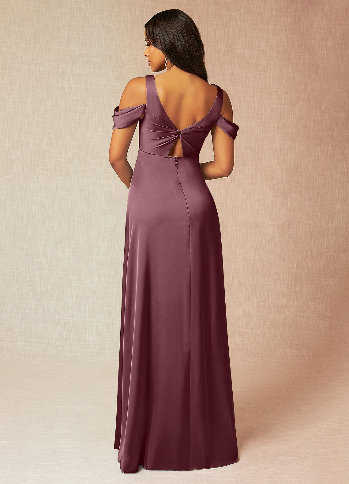 Azazie Rhea At-home Try On Dresses A-Line Off-The-Shouler Pleated Stretch Satin Floor-Length Dress image1