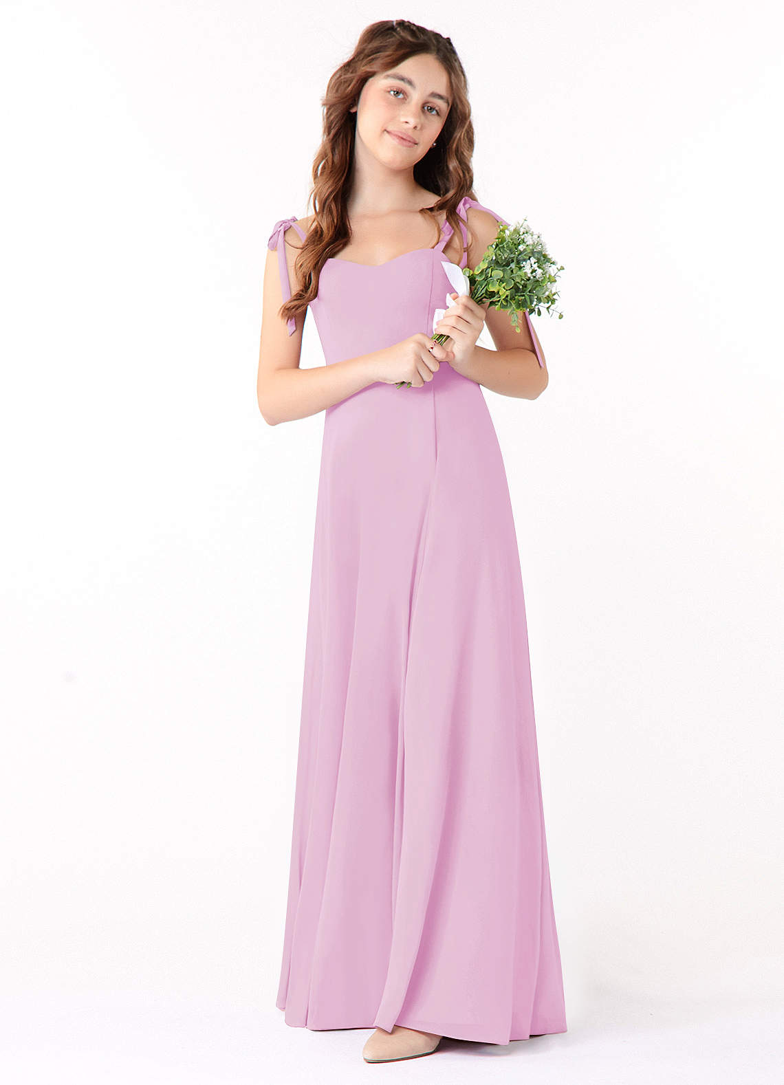 Azazie Rosey Junior Vestido de Rosa Caramelo de Gasa de Corte En A con Escote de Corazón image1