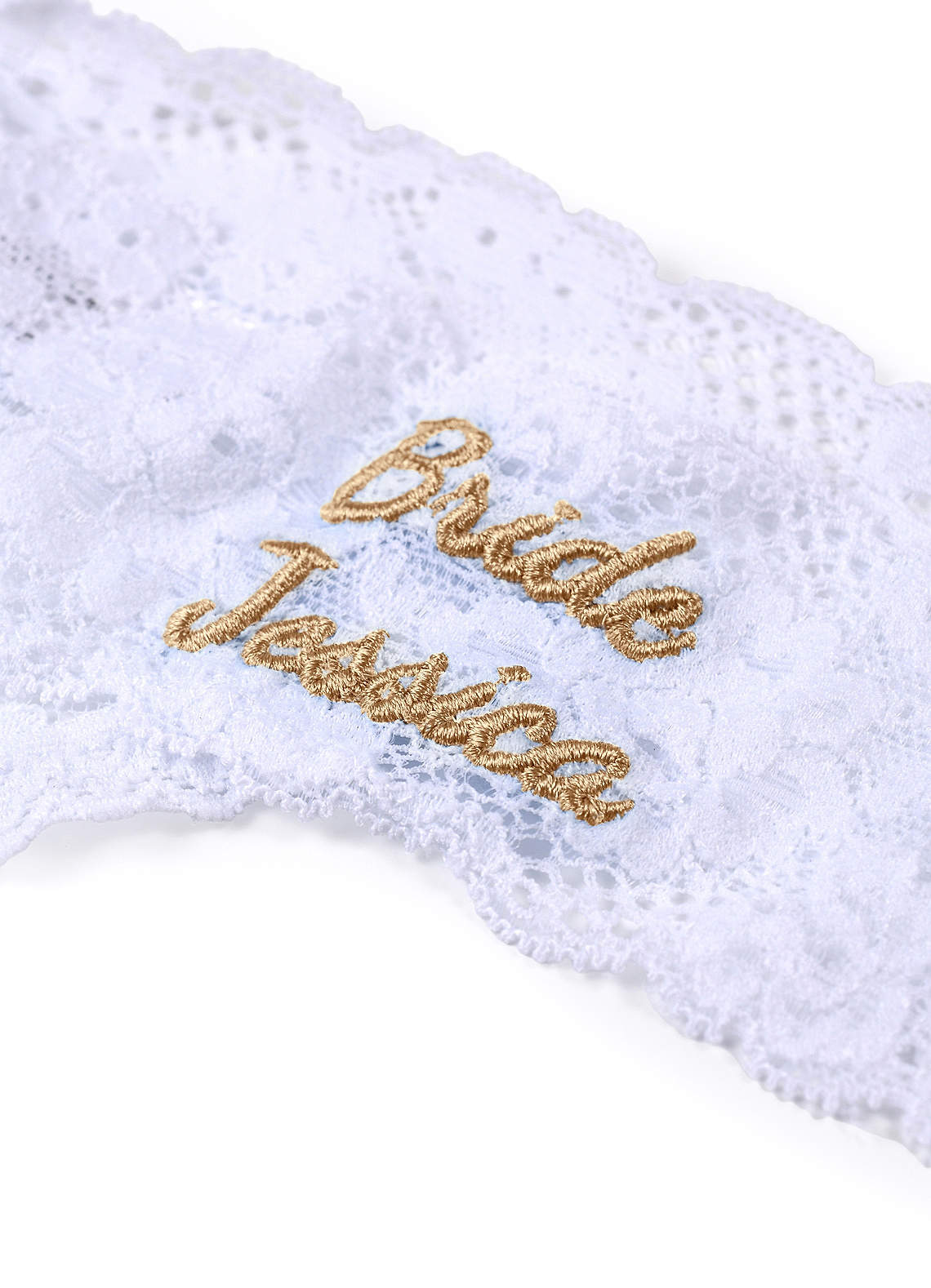 front Personalized Embroidered Name Lace Thong Wedding Panty