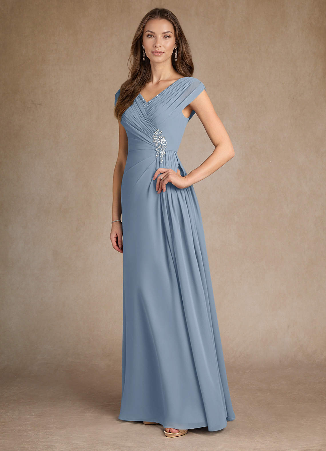Azazie Bronson Mother of the Bride Dresses Dusty Blue A-Line Pleated Chiffon Dress image3