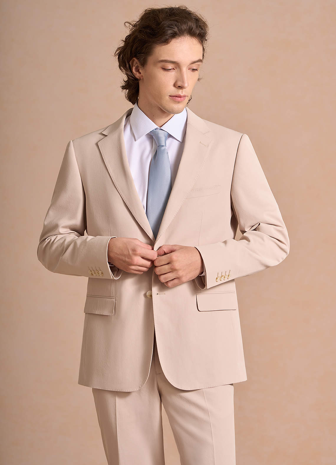 front Carter Tan Cotton Linen Blend Suit Jacket
