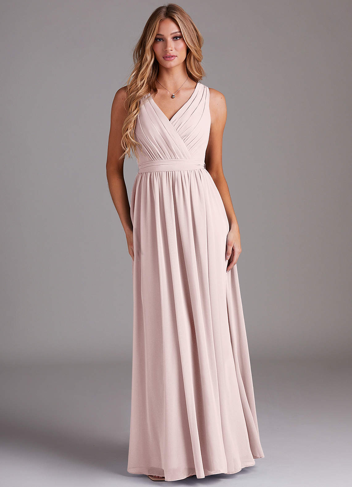 Azazie Kingsley Brautjungfernkleider A-Linie Spitze Chiffon Kleid Zartrosa image1