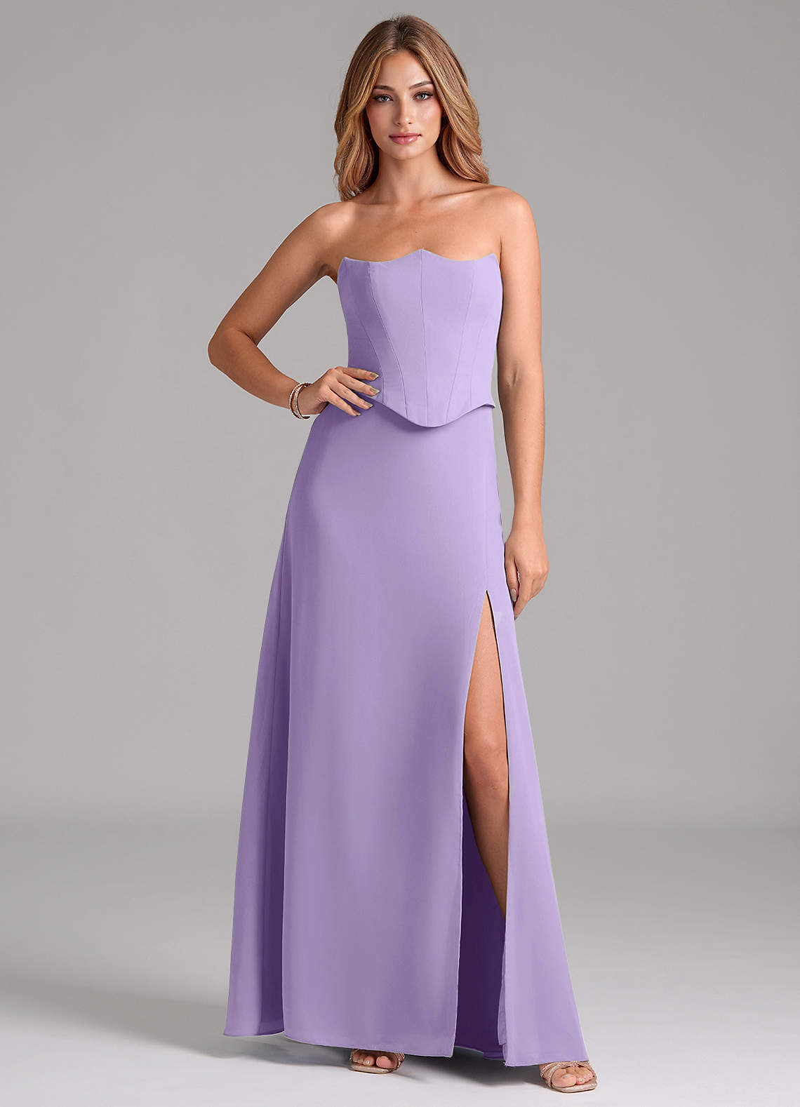 Azazie Jenilyn Bridesmaid Dresses Lilac A-Line Strapless Chiffon Dress image1