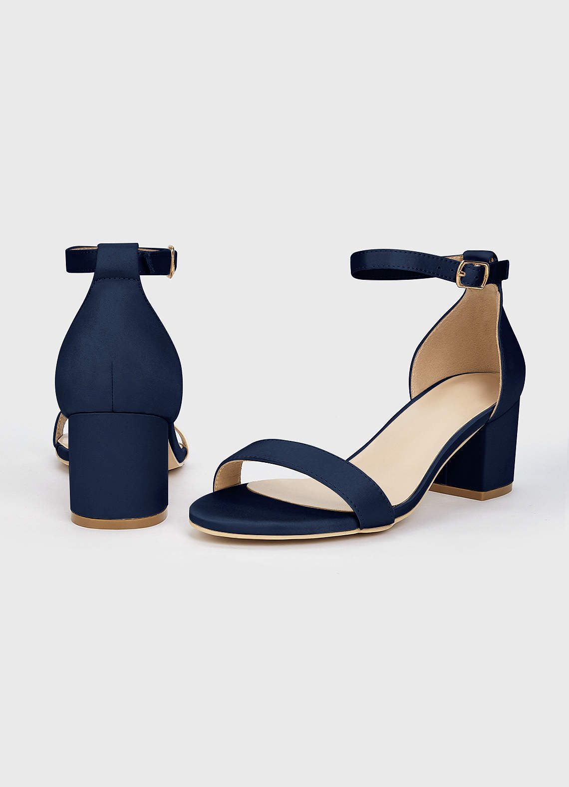 front Matching Color Matte Satin One Strap Buckle Block Heel Sandals