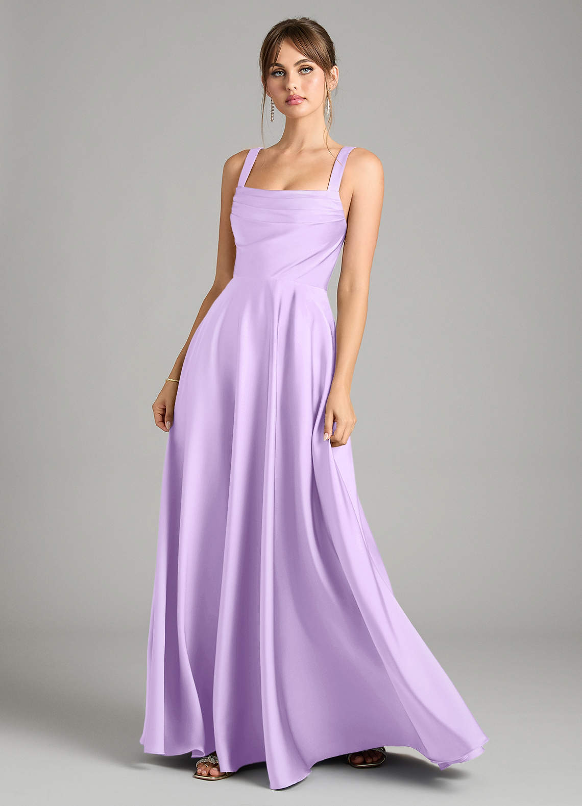 Azazie Shaude Bridesmaid Dresses Lilac A-Line Pleated Stretch Satin Dress image1