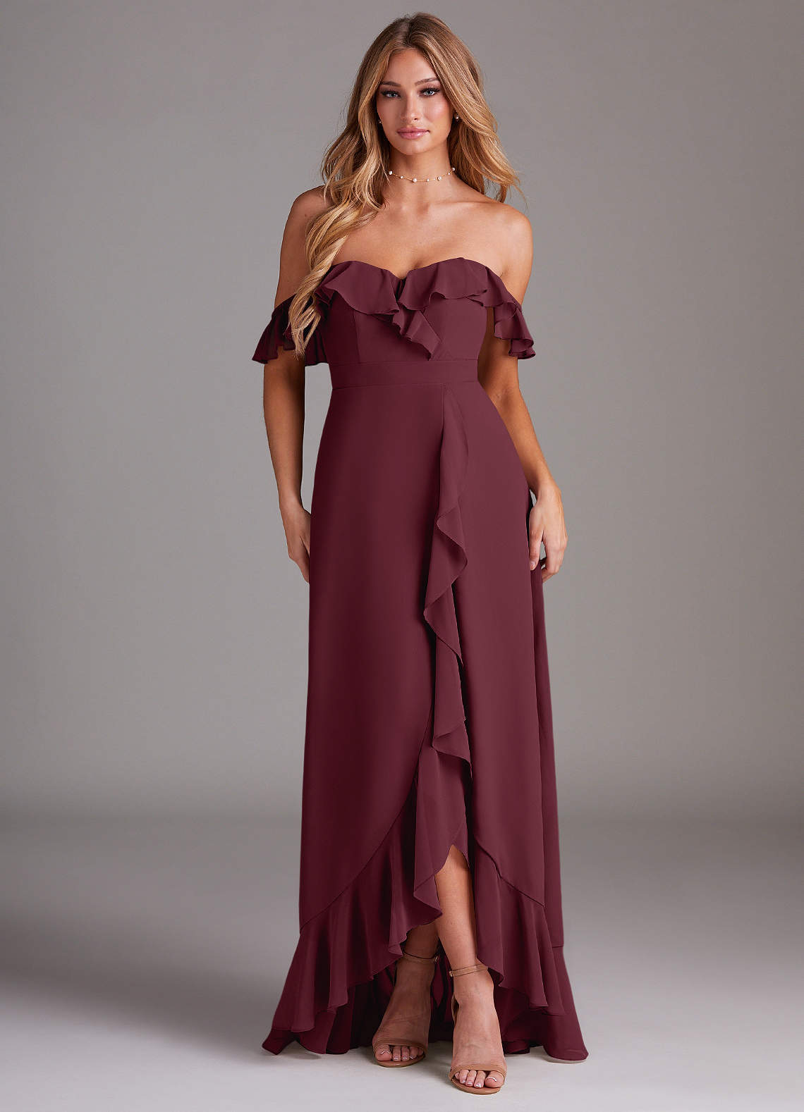 Azazie Lyra Bridesmaid Dresses Cabernet A-Line Chiffon Convertible Dress image1