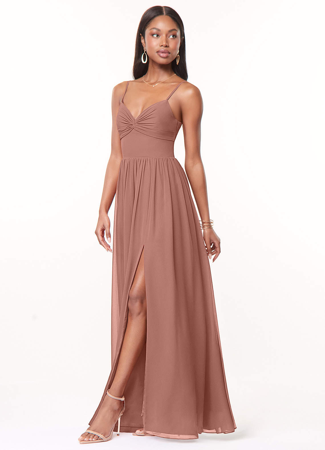 Azazie Zeya Bridesmaid Dresses Cedar Rose A-Line V-Neck Pleated Chiffon Dress image3