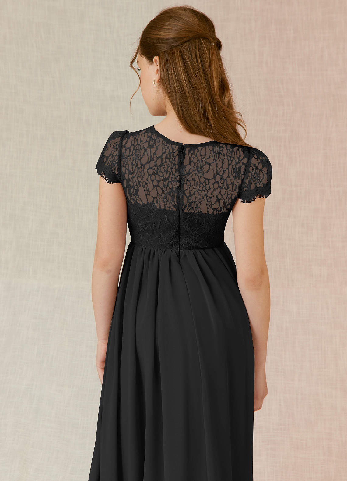 Azazie Delevingne Junior Linia A Koronka Szyfon Długość podłogi Młodsza druhna Sukienka image4