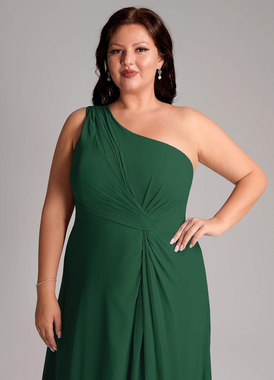 Azazie Brooke Bridesmaid Dresses Dark Green A-Line One Shoulder Chiffon Dress image13