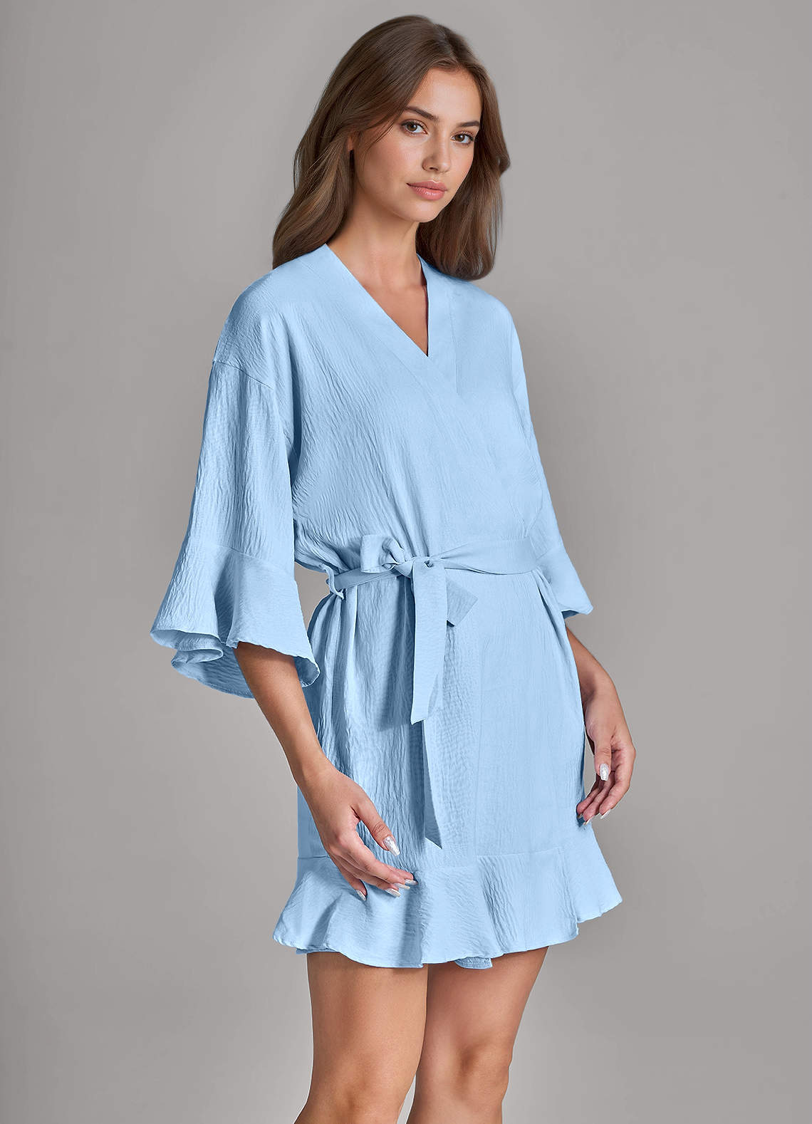 front Matching Color 2-Piece Ruffled Cloud-Soft Robe and Slip Set