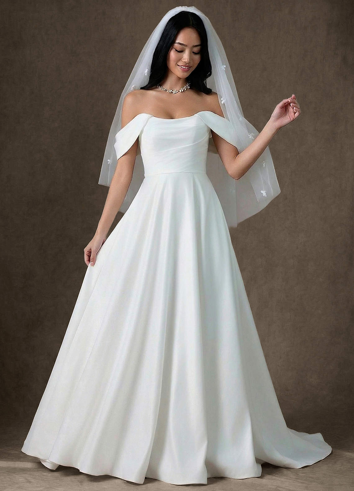 front Voile à double couche Lily Bow Pearl Fingertip Veil