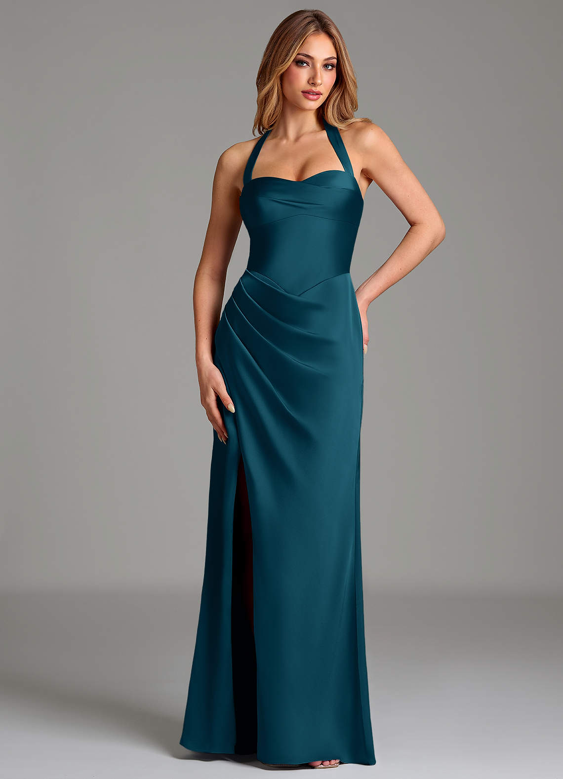 serenity silk dress Azazie Serenity Ink Blue Stretch Satin Bridesmaid Dresses