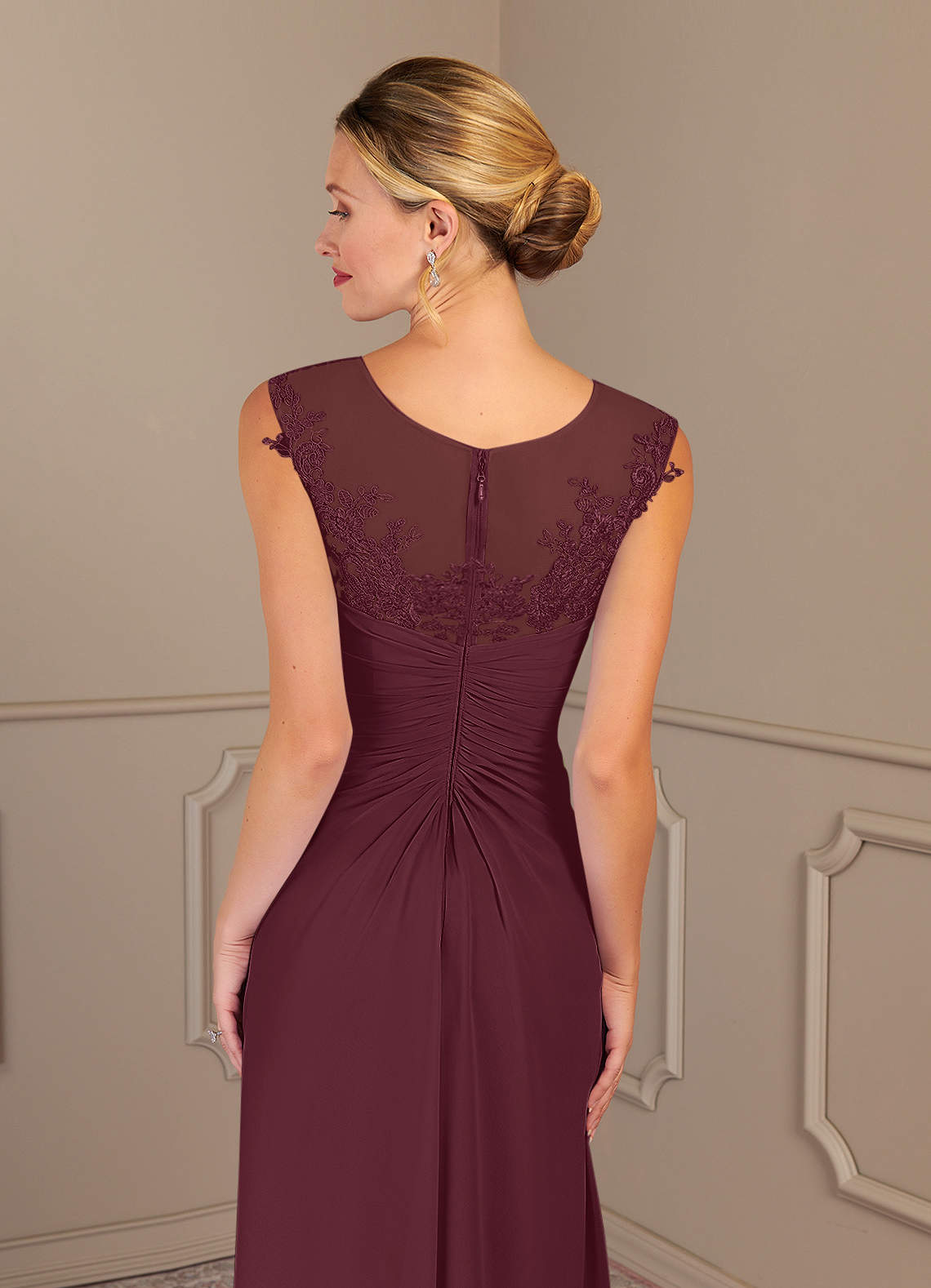 Scoop Lace Bodice Ruffle Chiffon Asymmetrical Dress Terracotta