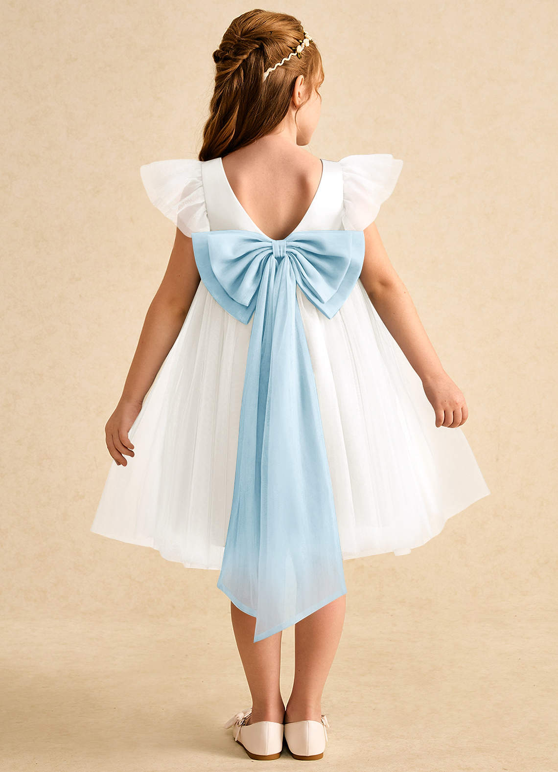 Azazie Munchkin vestidos de niña de las flores Vestido de Marfil Azul Cielo de Tul de Corte En A con Lazo image1