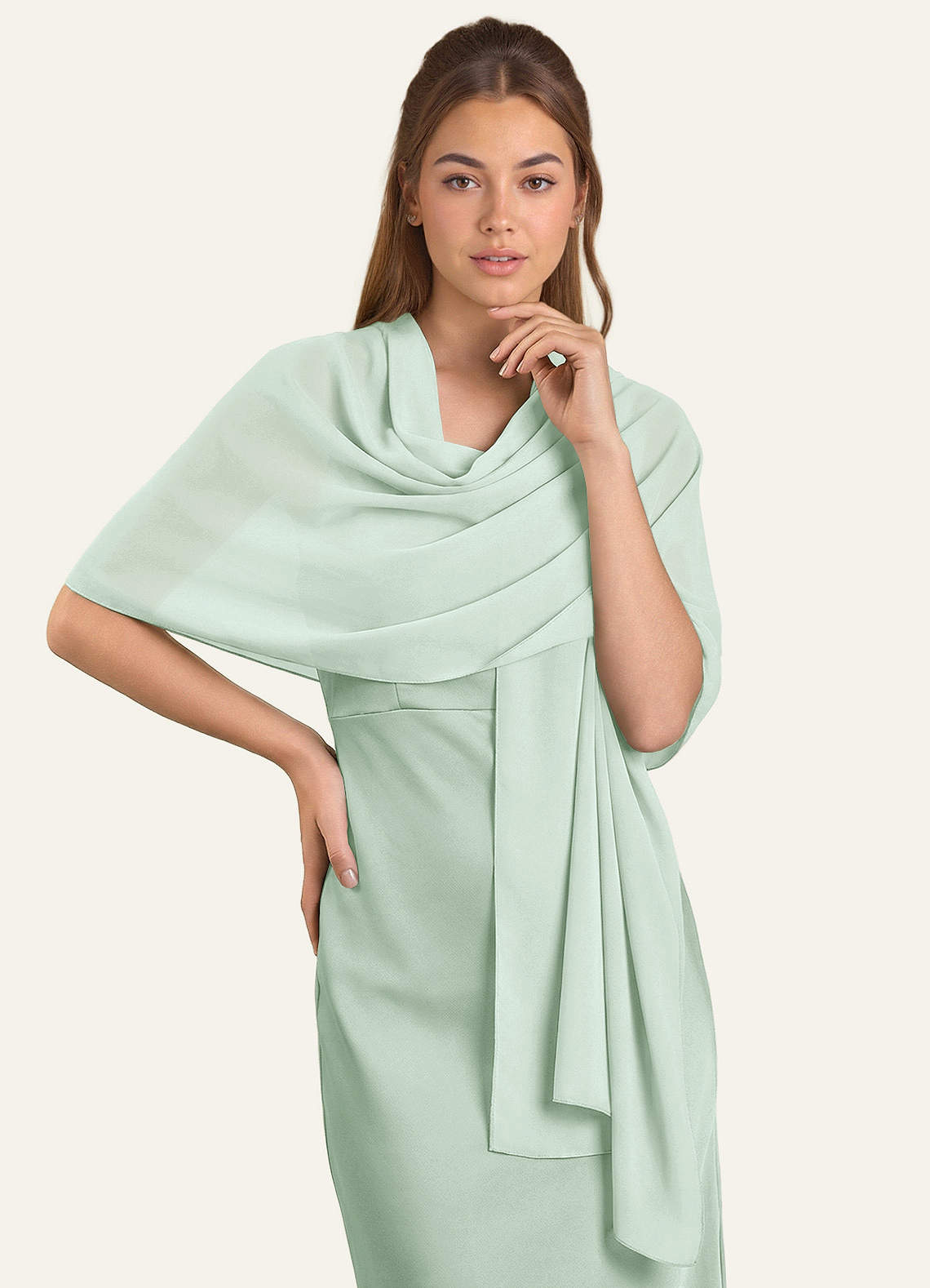 front Azazie Dopasowany kolor szal Aleena z szyfonu