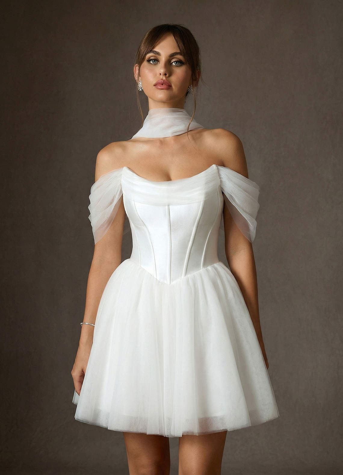 Azazie Naef Brudekjoler En streg Tulle Mini Kjole image4