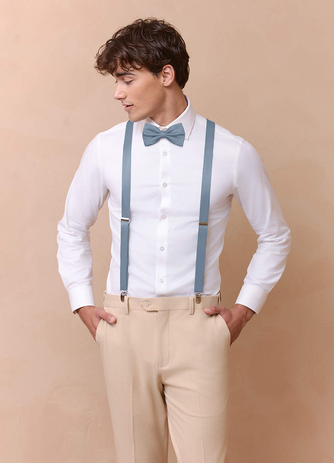 front Matching Matte Satin Bow Tie & Suspenders Set