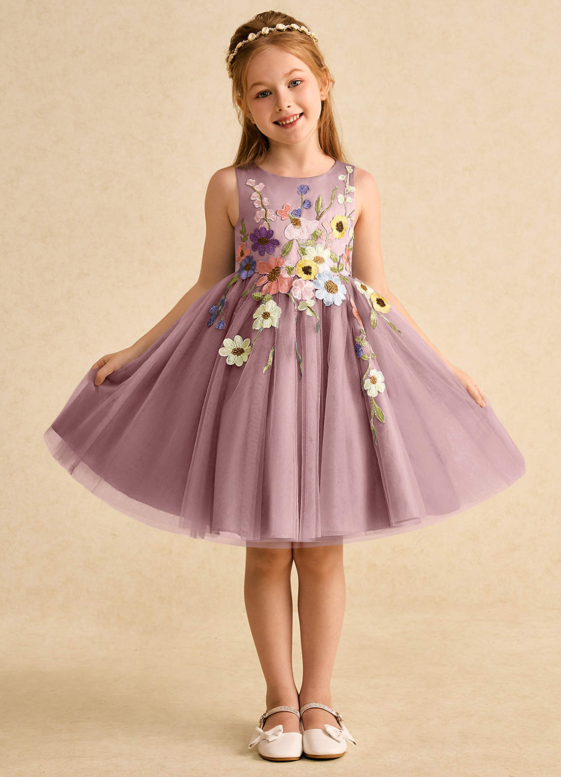 Azazie Prima Flower Girl Dresses Dusty Rose A-Line Bow Tulle Dress image1