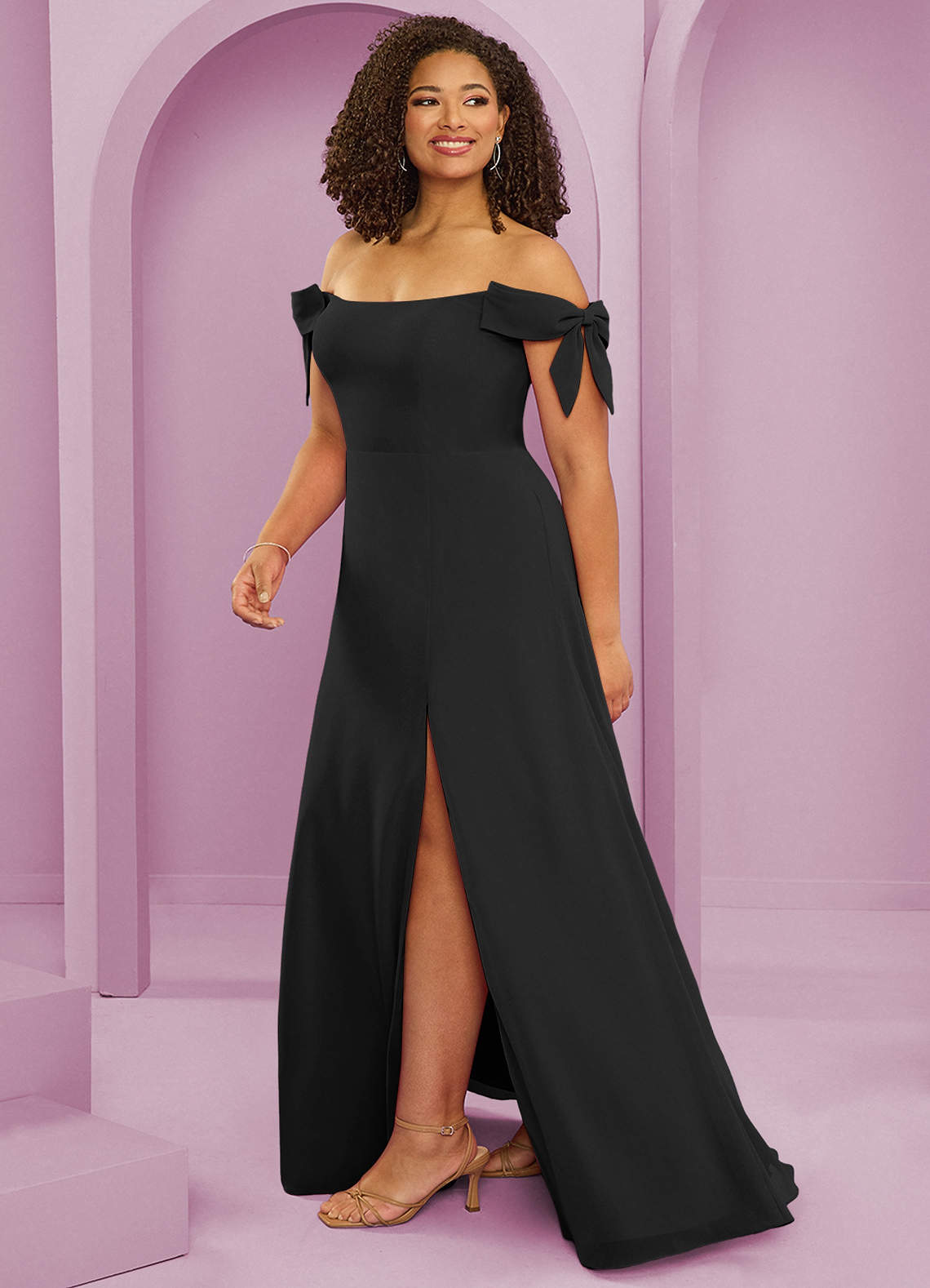 Barbie ♥ Azazie Bridesmaid Dresses Black A-Line Off the Shoulder Chiffon Convertible Dress image12