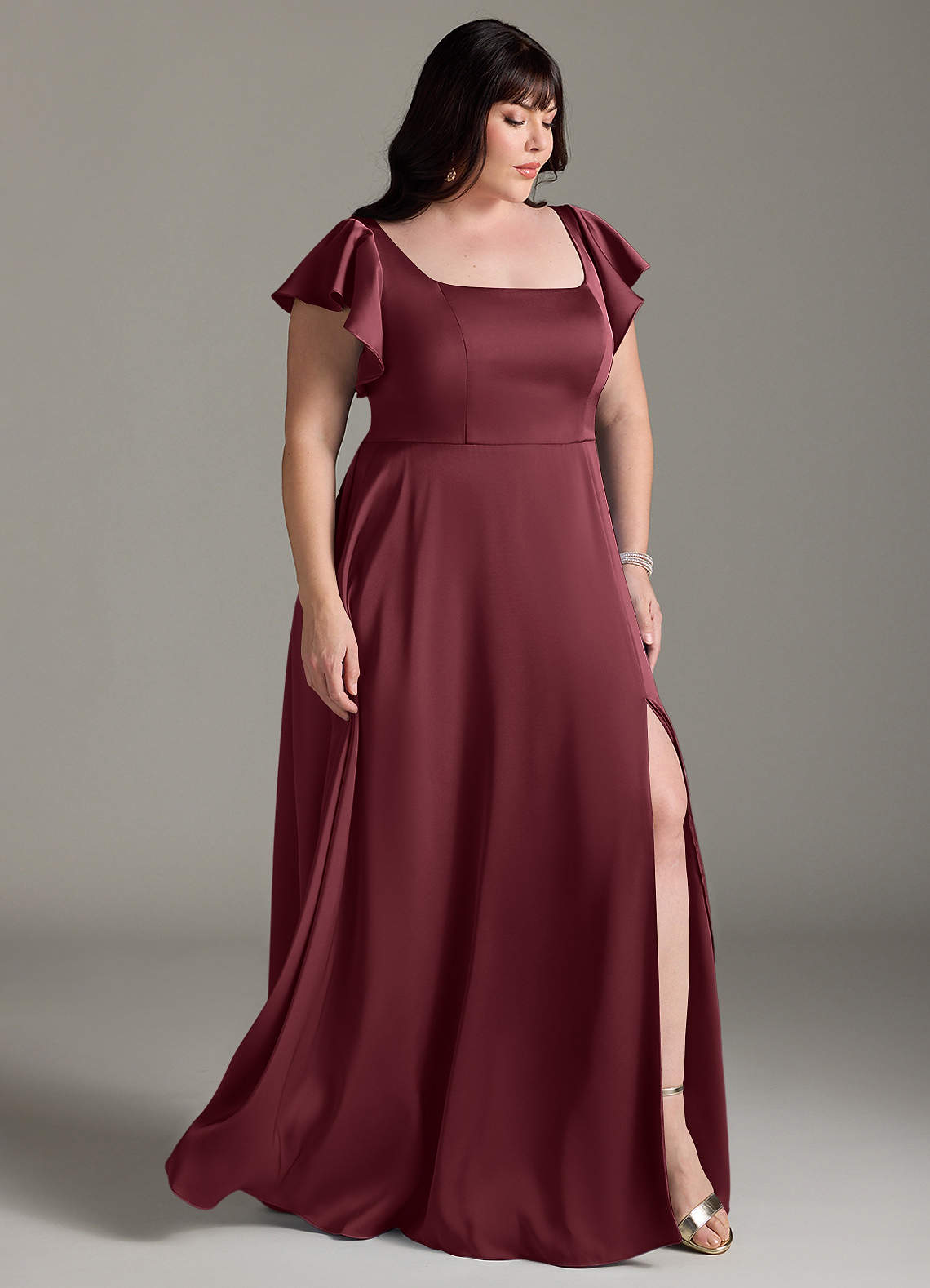 Azazie Bondi Bridesmaid Dresses Merlot A-Line Bow Stretch Satin Dress image9