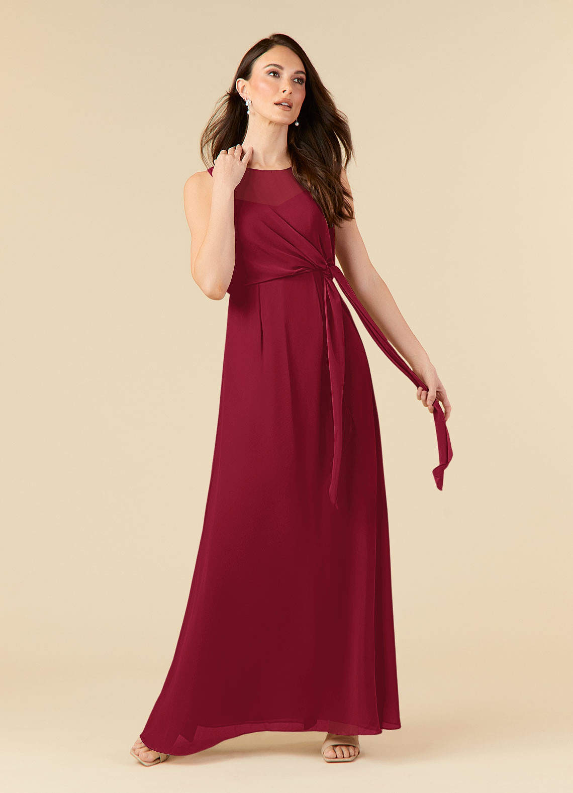 Azazie Marchioness Mother of the Bride Dresses Burgundy A-Line Scoop Pleated Chiffon Dress image1
