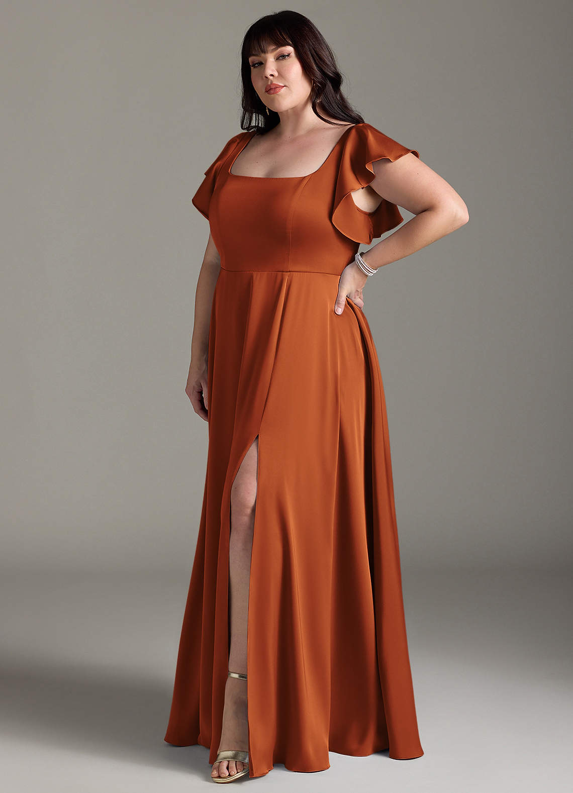 Azazie Bondi Bridesmaid Dresses Cinnamon A-Line Bow Stretch Satin Dress image8